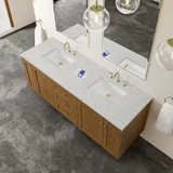 Laurent 72" Double Vanity, Honey Oak w/ 3 CM Eternal Jasmine Pearl Silestone Top w/FreePower Wireless Charger