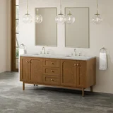 Laurent 72" Double Vanity, Honey Oak w/ 3 CM Eternal Jasmine Pearl Silestone Top w/FreePower Wireless Charger