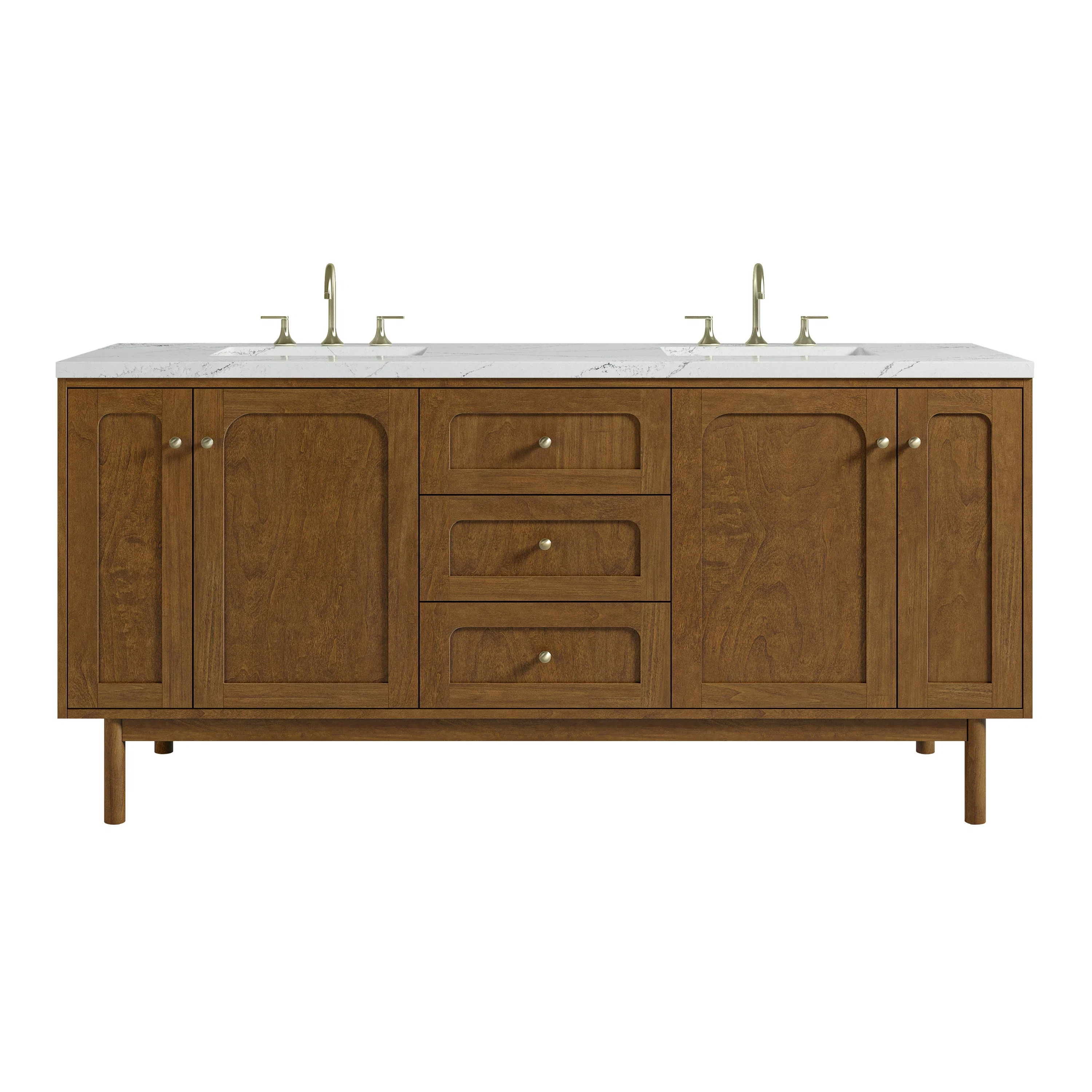 Laurent 72" Double Vanity, Honey Oak w/ 3 CM Ethereal Noctis Silestone Top w/FreePower Wireless Charger