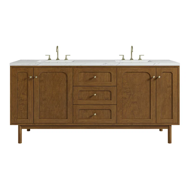 Laurent 72" Double Vanity, Honey Oak w/ 3 CM Ethereal Noctis Silestone Top w/FreePower Wireless Charger