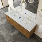 Laurent 72" Double Vanity, Honey Oak w/ 3 CM Ethereal Noctis Silestone Top w/FreePower Wireless Charger
