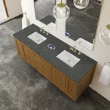 Laurent 72" Double Vanity, Honey Oak w/ 3 CM Parisien Bleu Silestone Top w/FreePower Wireless Charger
