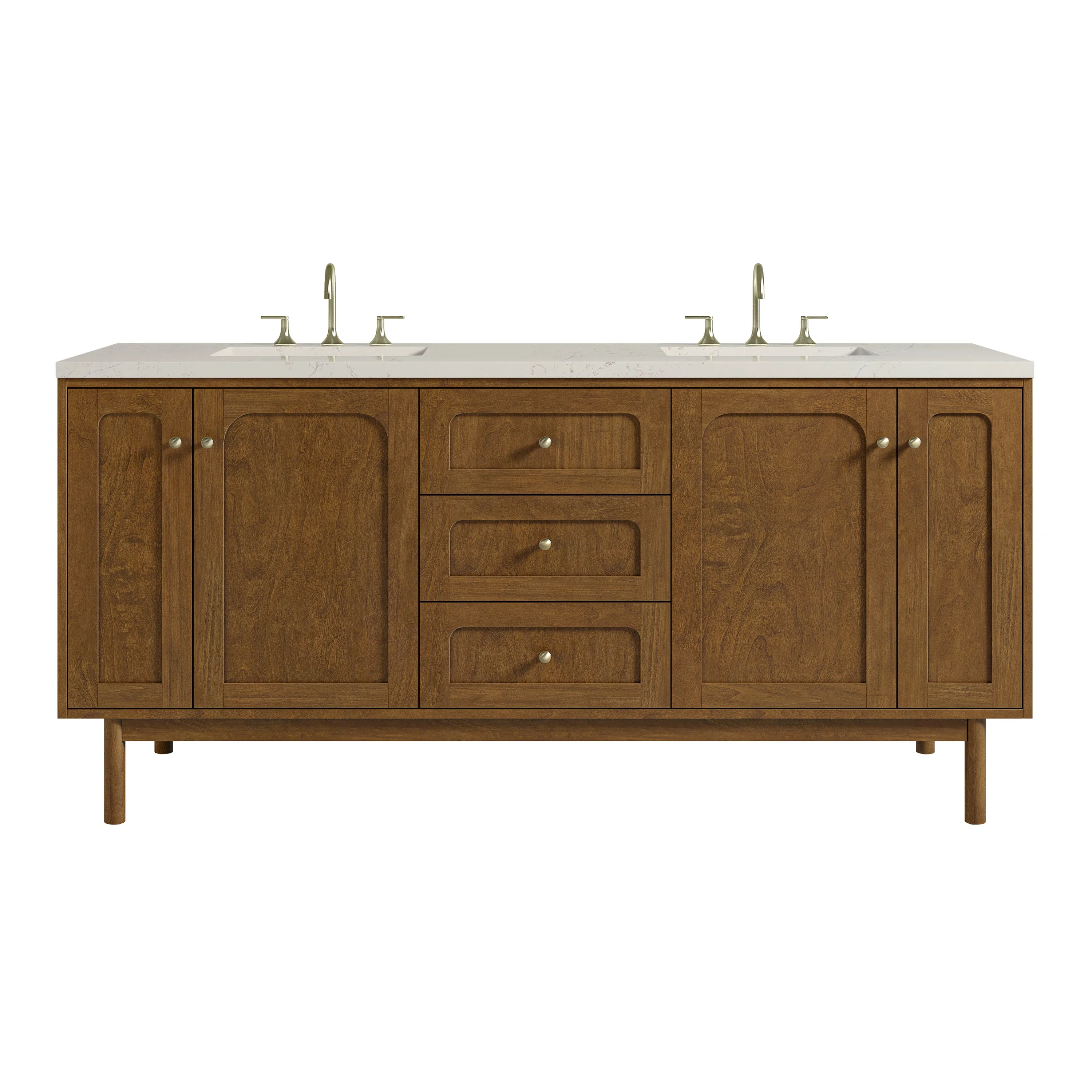 Laurent 72" Double Vanity, Honey Oak w/ 3 CM Siberian Silestone Top w/FreePower Wireless Charger