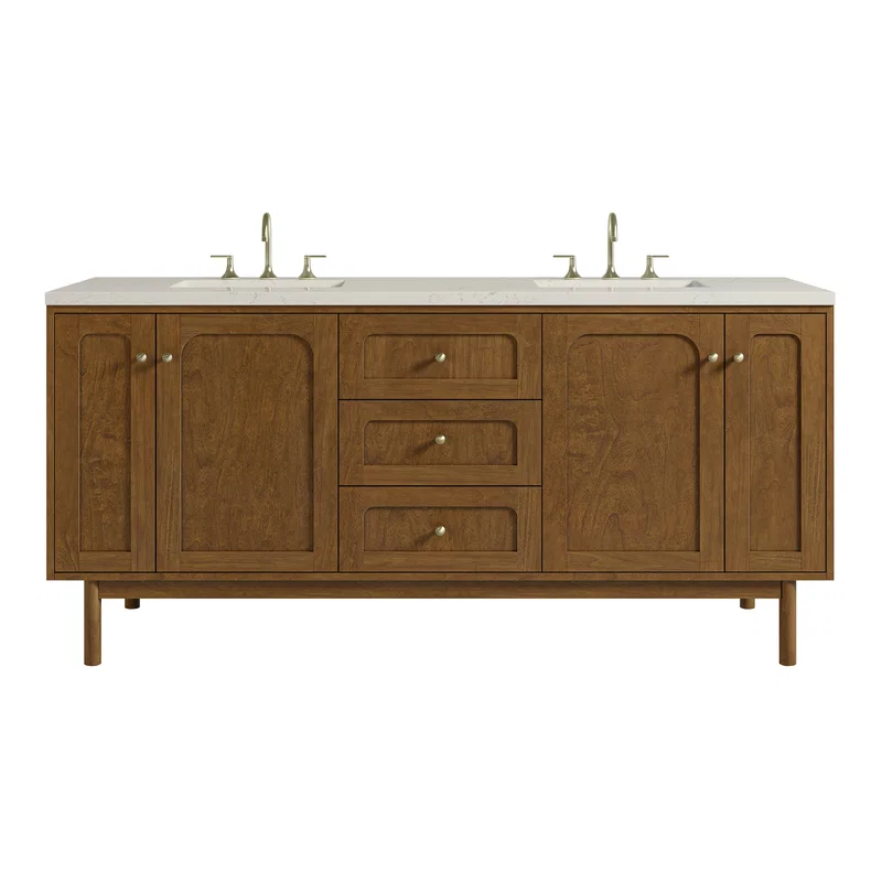 Laurent 72" Double Vanity, Honey Oak w/ 3 CM Siberian Silestone Top w/FreePower Wireless Charger
