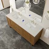 Laurent 72" Double Vanity, Honey Oak w/ 3 CM Siberian Silestone Top w/FreePower Wireless Charger