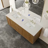 Laurent 72" Double Vanity, Honey Oak w/ 3 CM Siberian Silestone Top w/FreePower Wireless Charger