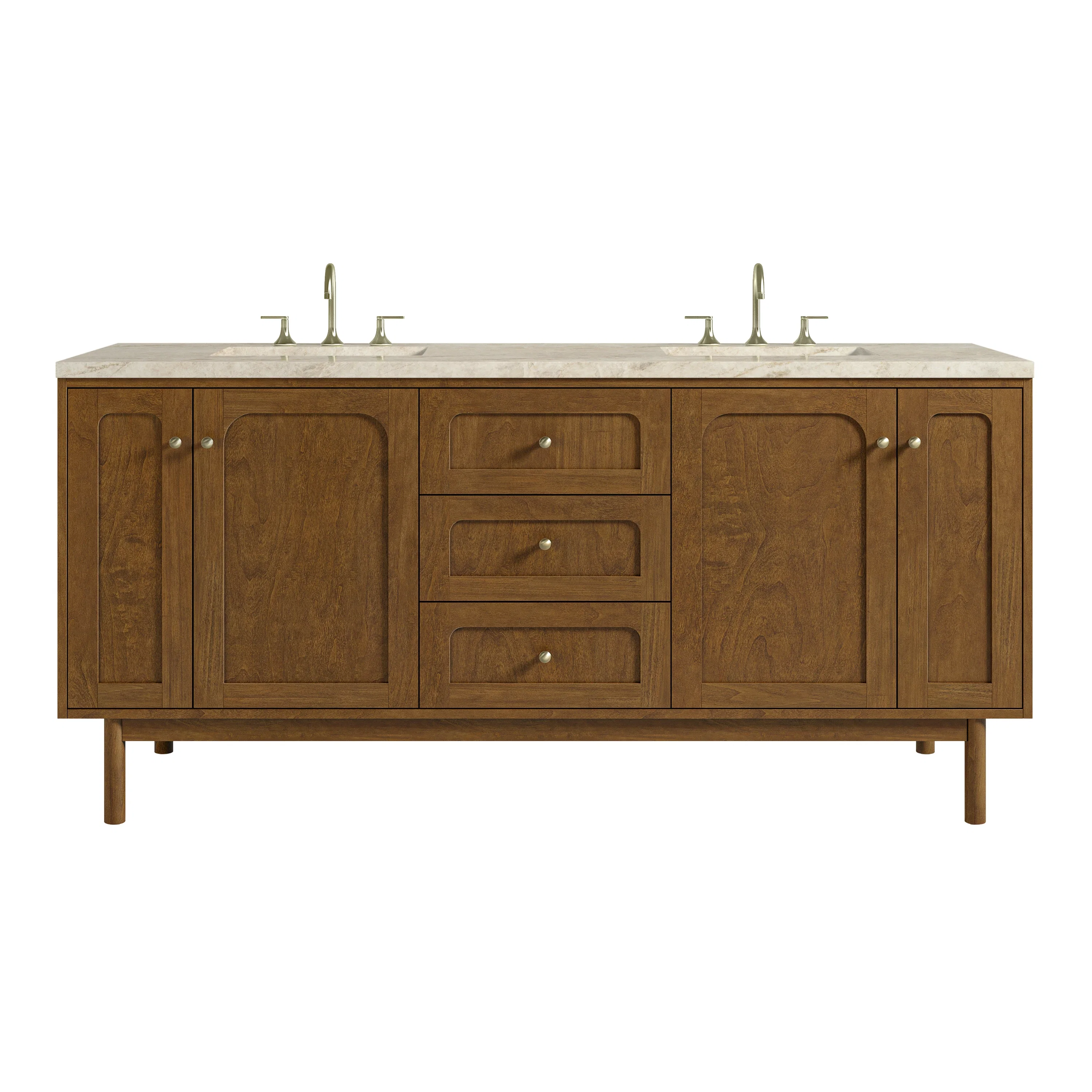 Laurent 72" Double Vanity, Honey Oak w/ 3 CM Tajnar Eclos Top w/FreePower Wireless Charger
