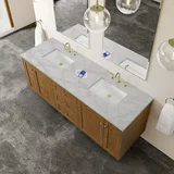 Laurent 72" Double Vanity, Honey Oak w/ 3 CM Victorian Silver Silestone Top w/FreePower Wireless Charger