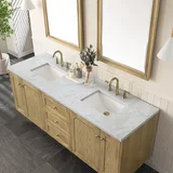 Laurent 72" Double Vanity, Light Natural Oak w/ 3 CM Carrara Marble Top
