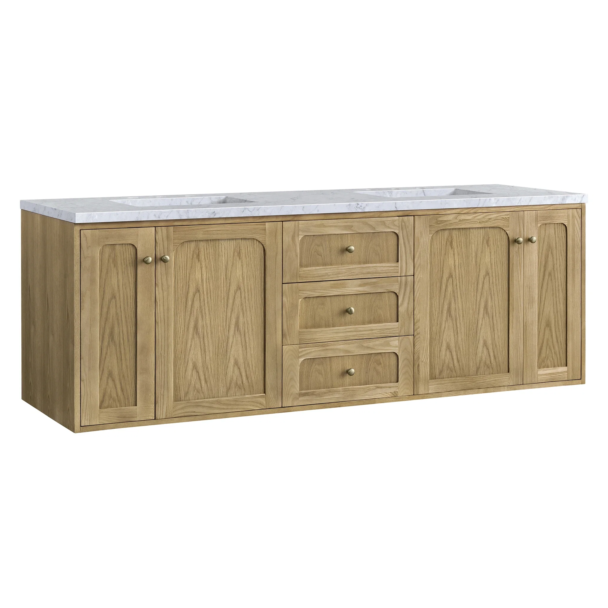 Laurent 72" Double Vanity, Light Natural Oak w/ 3 CM Carrara Marble Top