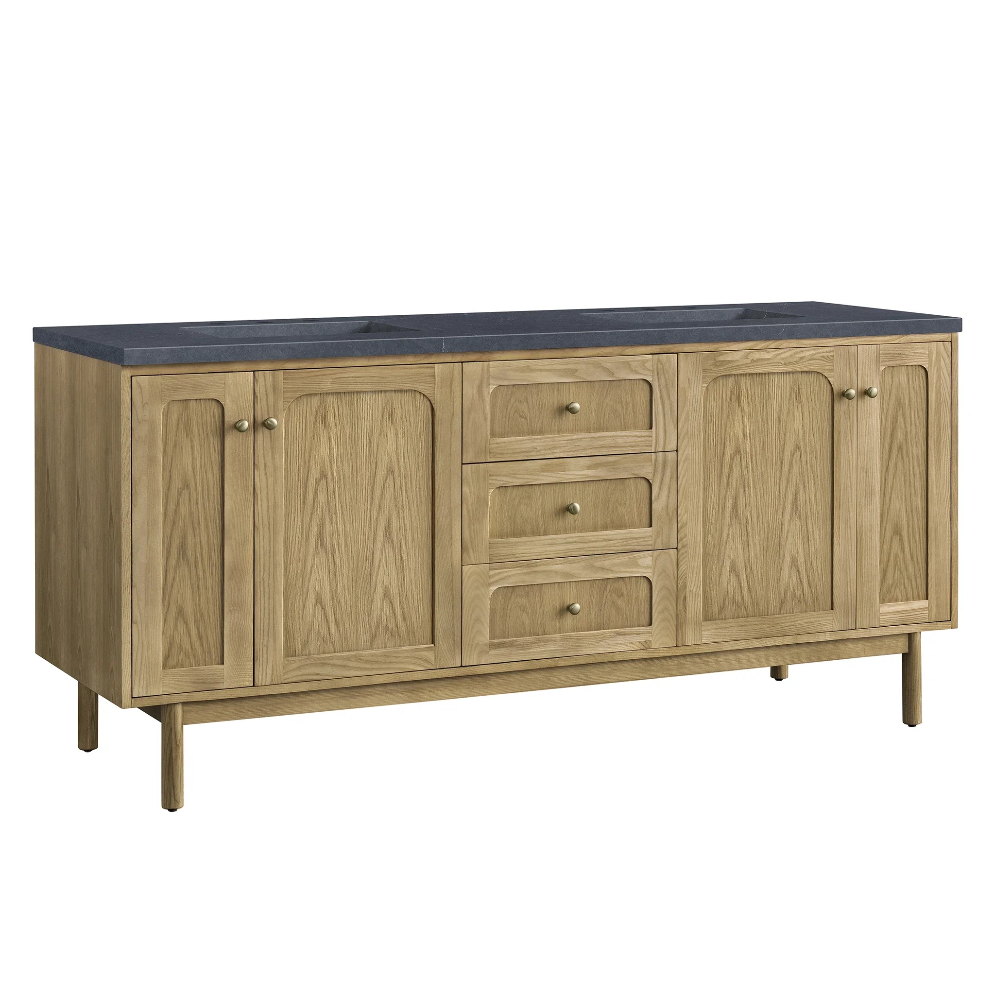 Laurent 72" Double Vanity, Light Natural Oak w/ 3 CM Charcoal Soapstone Top