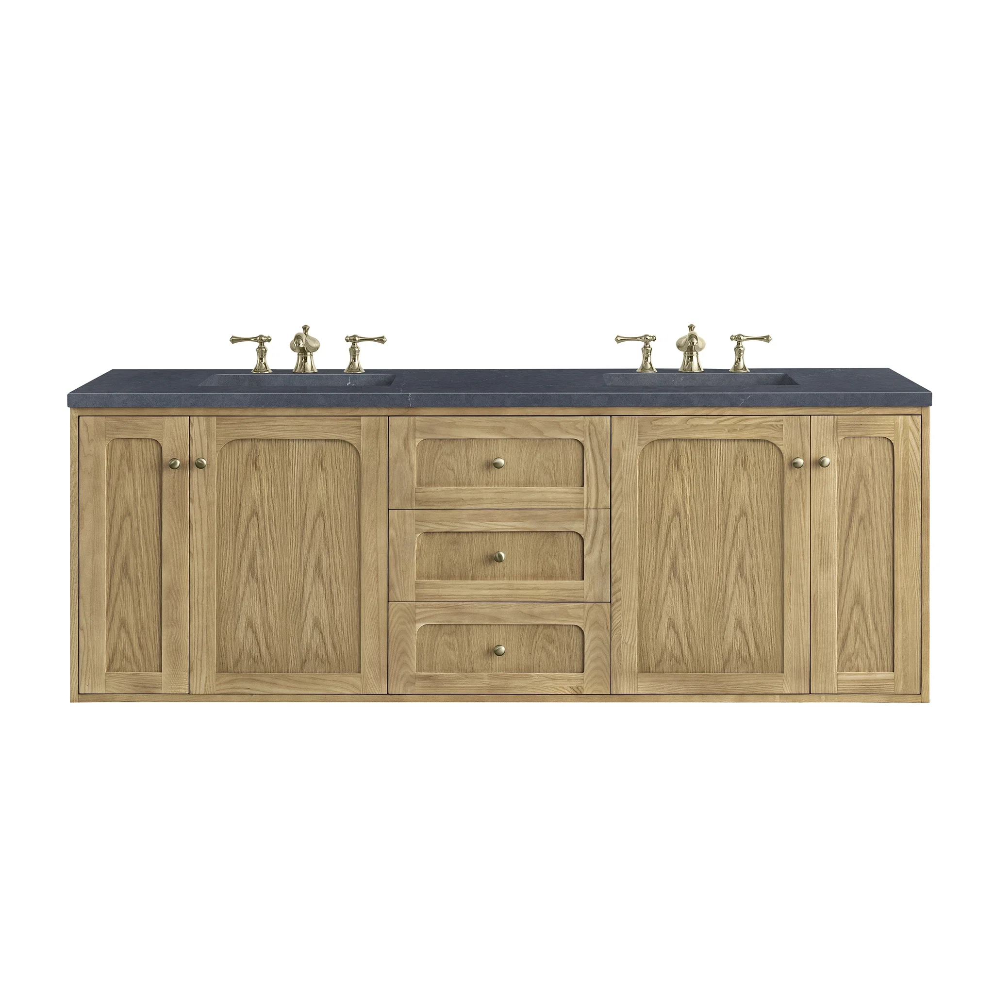Laurent 72" Double Vanity, Light Natural Oak w/ 3 CM Charcoal Soapstone Top