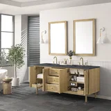 Laurent 72" Double Vanity, Light Natural Oak w/ 3 CM Charcoal Soapstone Top