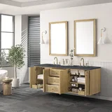 Laurent 72" Double Vanity, Light Natural Oak w/ 3 CM Charcoal Soapstone Top
