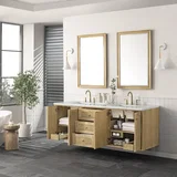 Laurent 72" Double Vanity, Light Natural Oak w/ 3 CM Ethereal Noctis Top