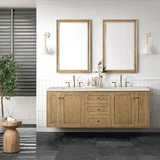 Laurent 72" Double Vanity, Light Natural Oak w/ 3 CM Lime Delight Top