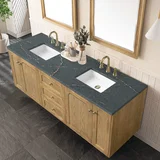 Laurent 72" Double Vanity, Light Natural Oak w/ 3 CM Parisien Bleu Top