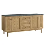 Laurent 72" Double Vanity, Light Natural Oak w/ 3 CM Parisien Bleu Top