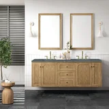 Laurent 72" Double Vanity, Light Natural Oak w/ 3 CM Parisien Bleu Top