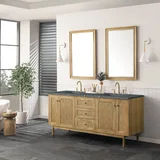 Laurent 72" Double Vanity, Light Natural Oak w/ 3 CM Parisien Bleu Top