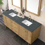 Laurent 72" Double Vanity, Light Natural Oak w/ 3 CM Parisien Bleu Top