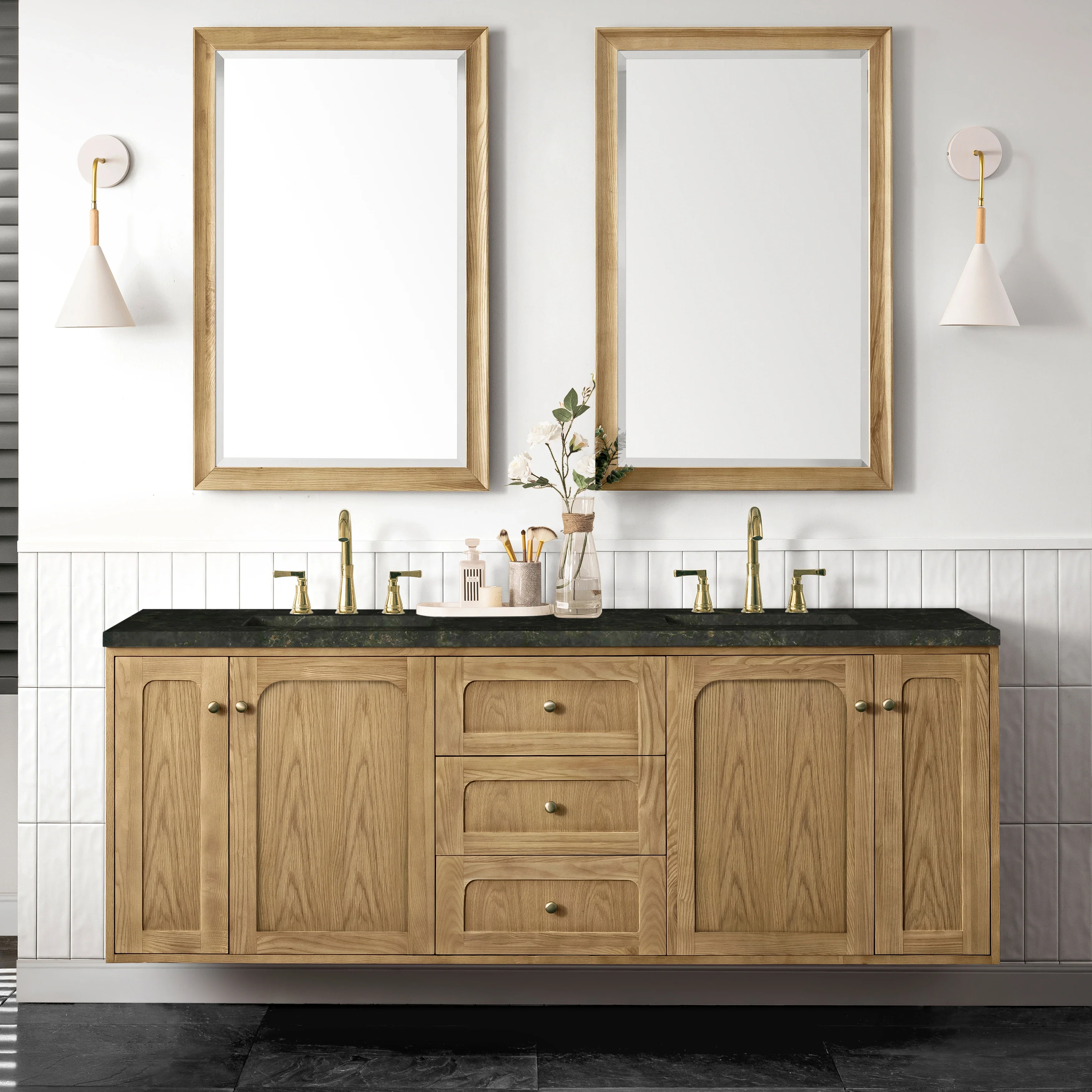 Laurent 72" Double Vanity, Light Natural Oak, w/ 3 CM Phantome Eclos Top