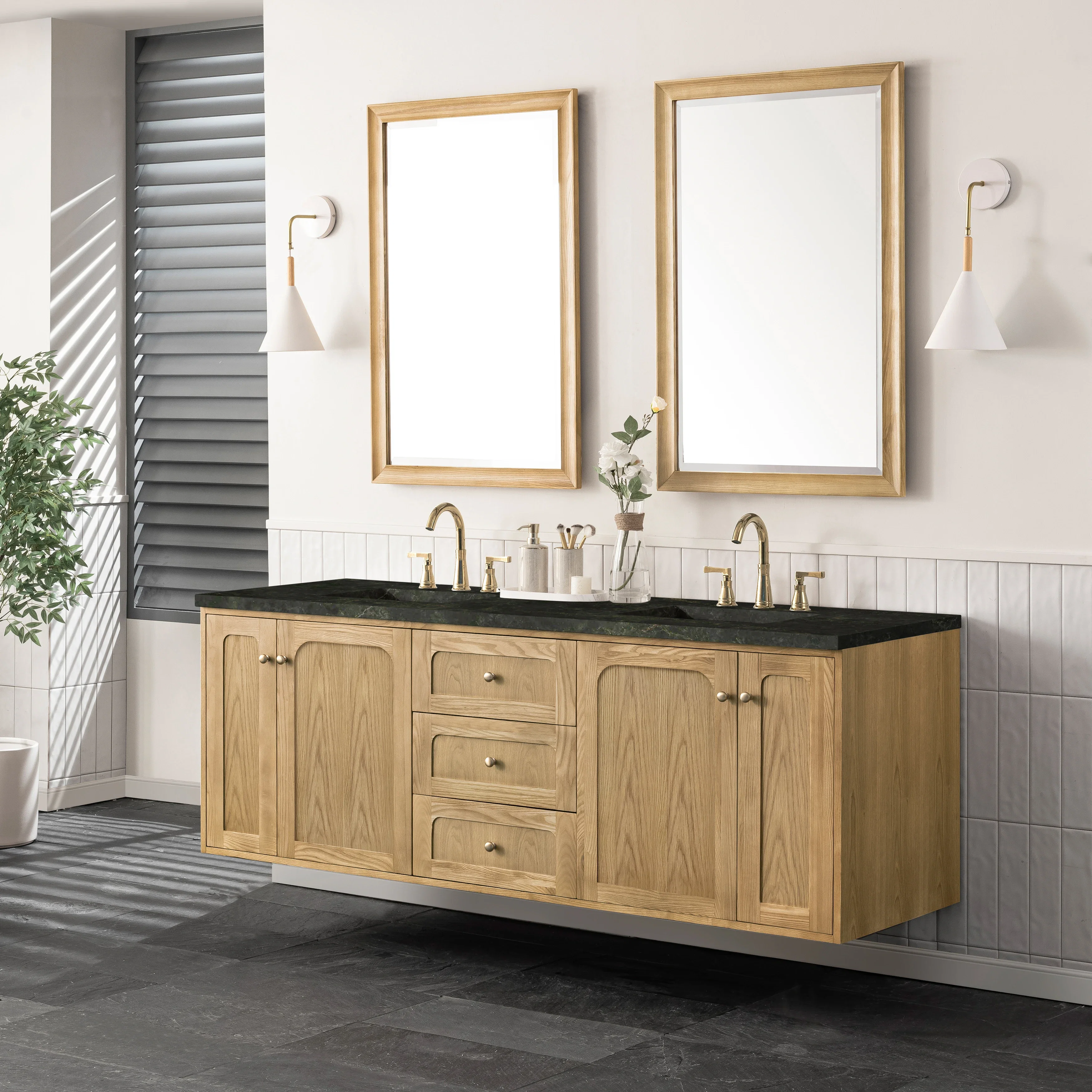 Laurent 72" Double Vanity, Light Natural Oak, w/ 3 CM Phantome Eclos Top