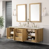 Laurent 72" Double Vanity, Light Natural Oak, w/ 3 CM Siberian Silestone Top