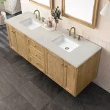 Laurent 72" Double Vanity, Light Natural Oak, w/ 3 CM Siberian Silestone Top