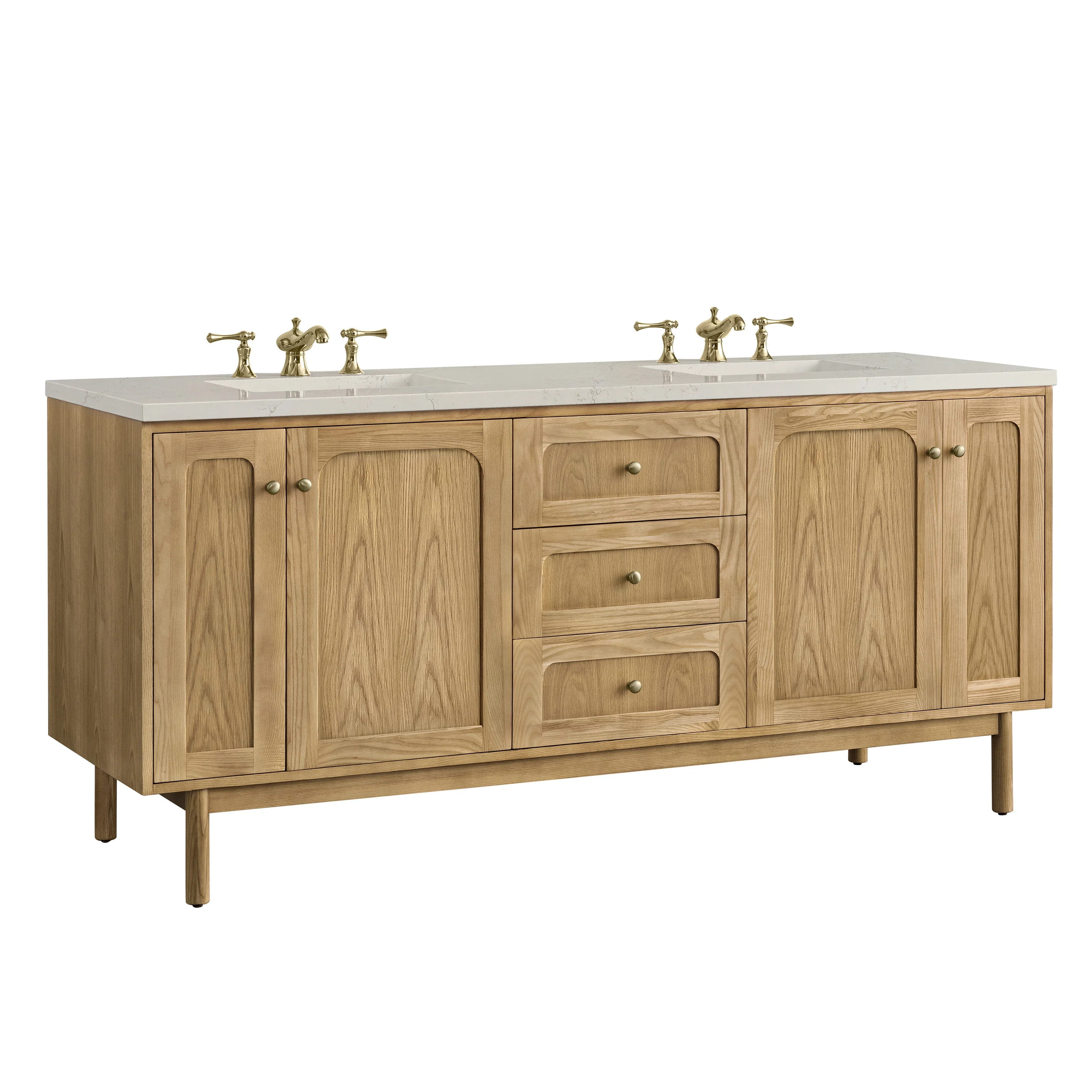 Laurent 72" Double Vanity, Light Natural Oak, w/ 3 CM Siberian Silestone Top