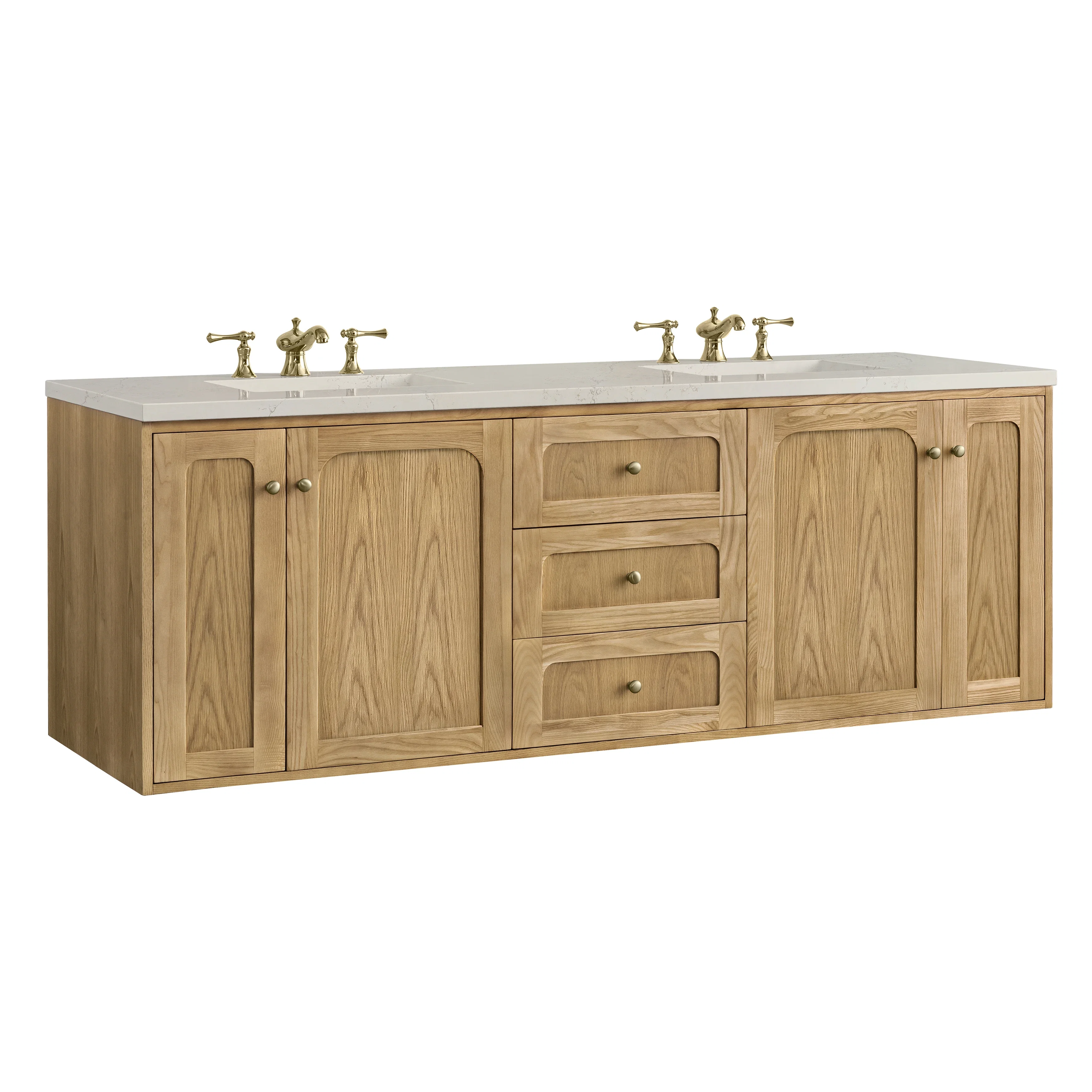 Laurent 72" Double Vanity, Light Natural Oak, w/ 3 CM Siberian Silestone Top