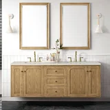 Laurent 72" Double Vanity, Light Natural Oak, w/ 3 CM Siberian Silestone Top