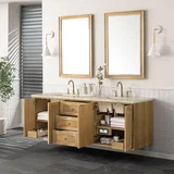 Laurent 72" Double Vanity, Light Natural Oak, w/ 3 CM Tajnar Eclos Top