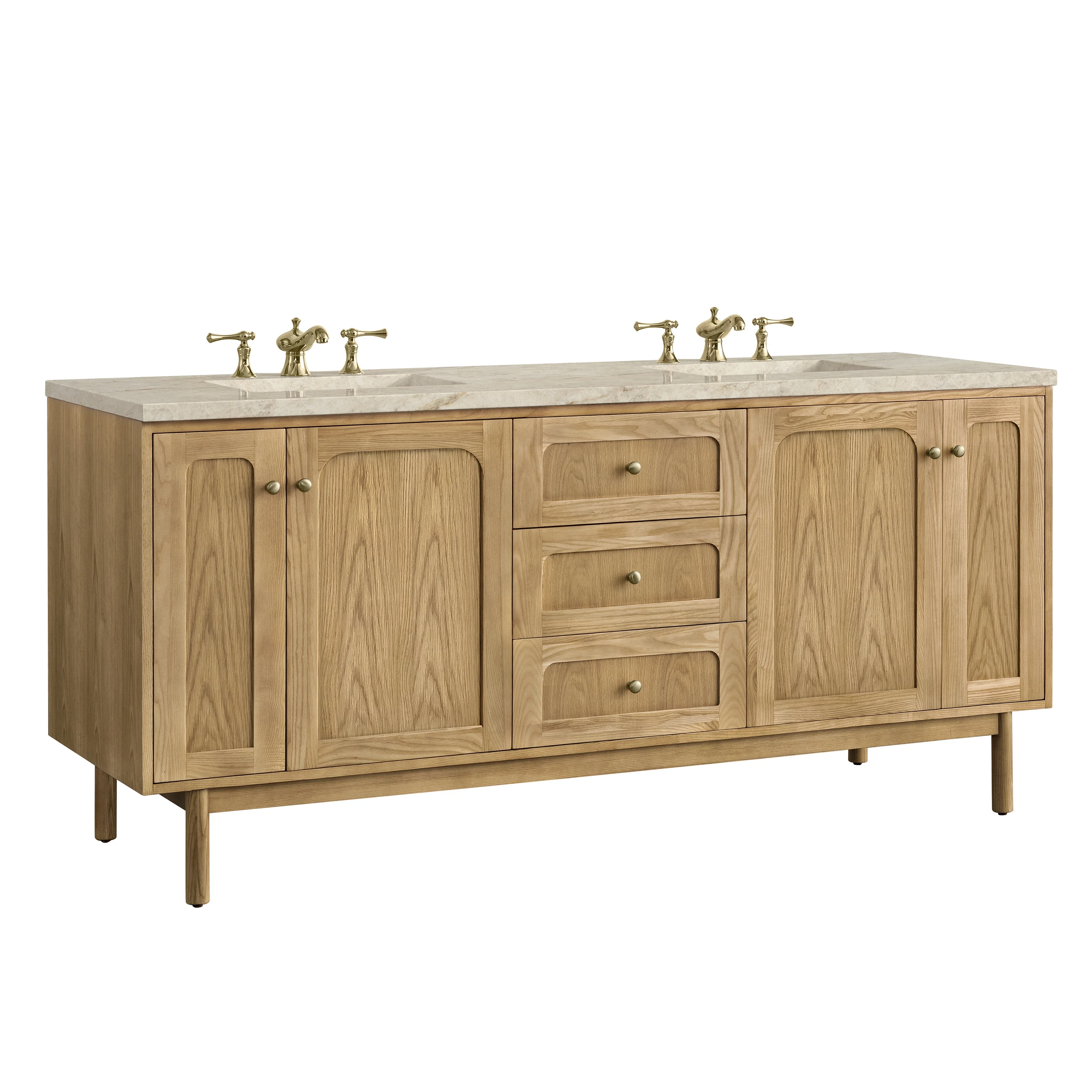 Laurent 72" Double Vanity, Light Natural Oak, w/ 3 CM Tajnar Eclos Top