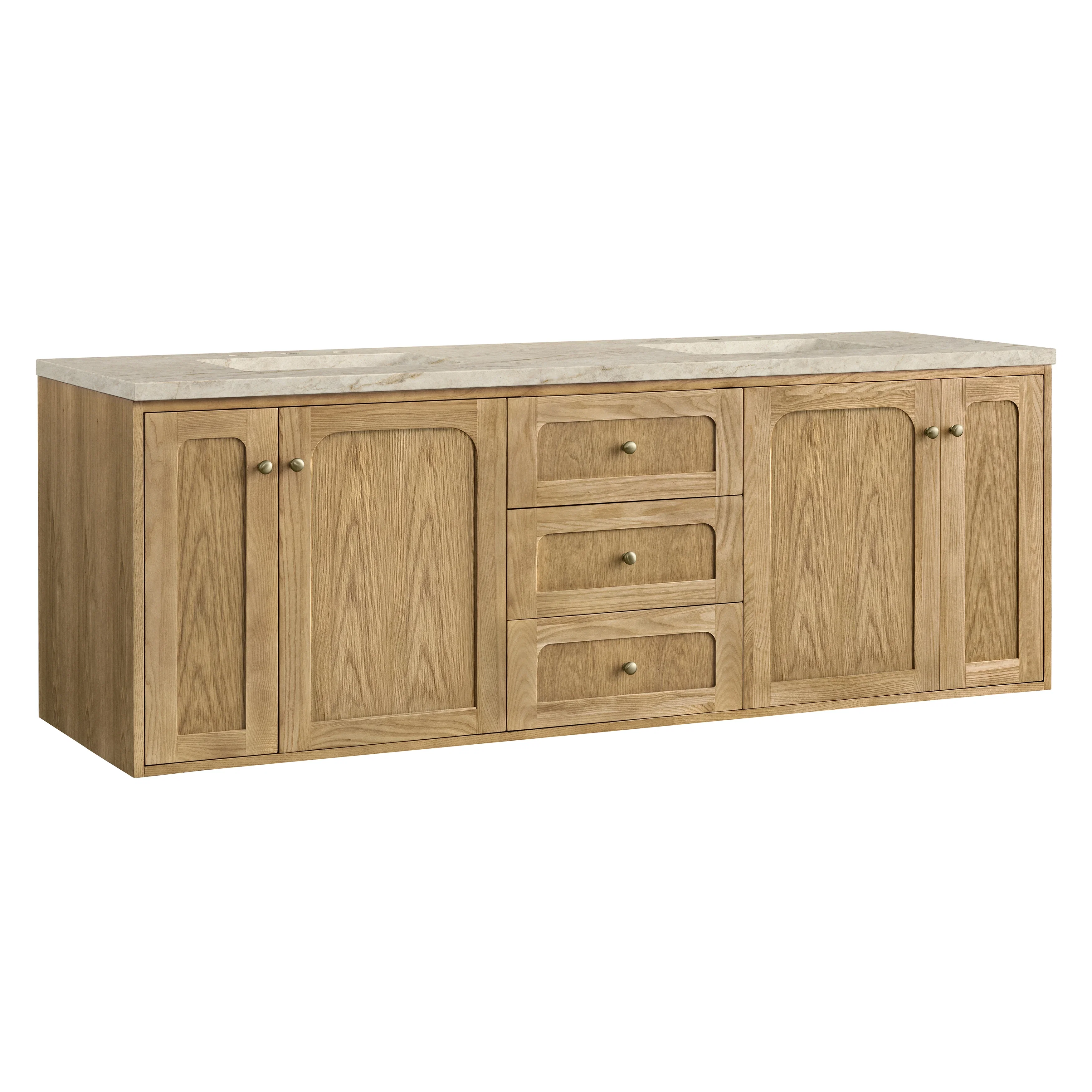 Laurent 72" Double Vanity, Light Natural Oak, w/ 3 CM Tajnar Eclos Top