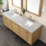 Laurent 72" Double Vanity, Light Natural Oak w/ 3 CM Victorian Silver Top