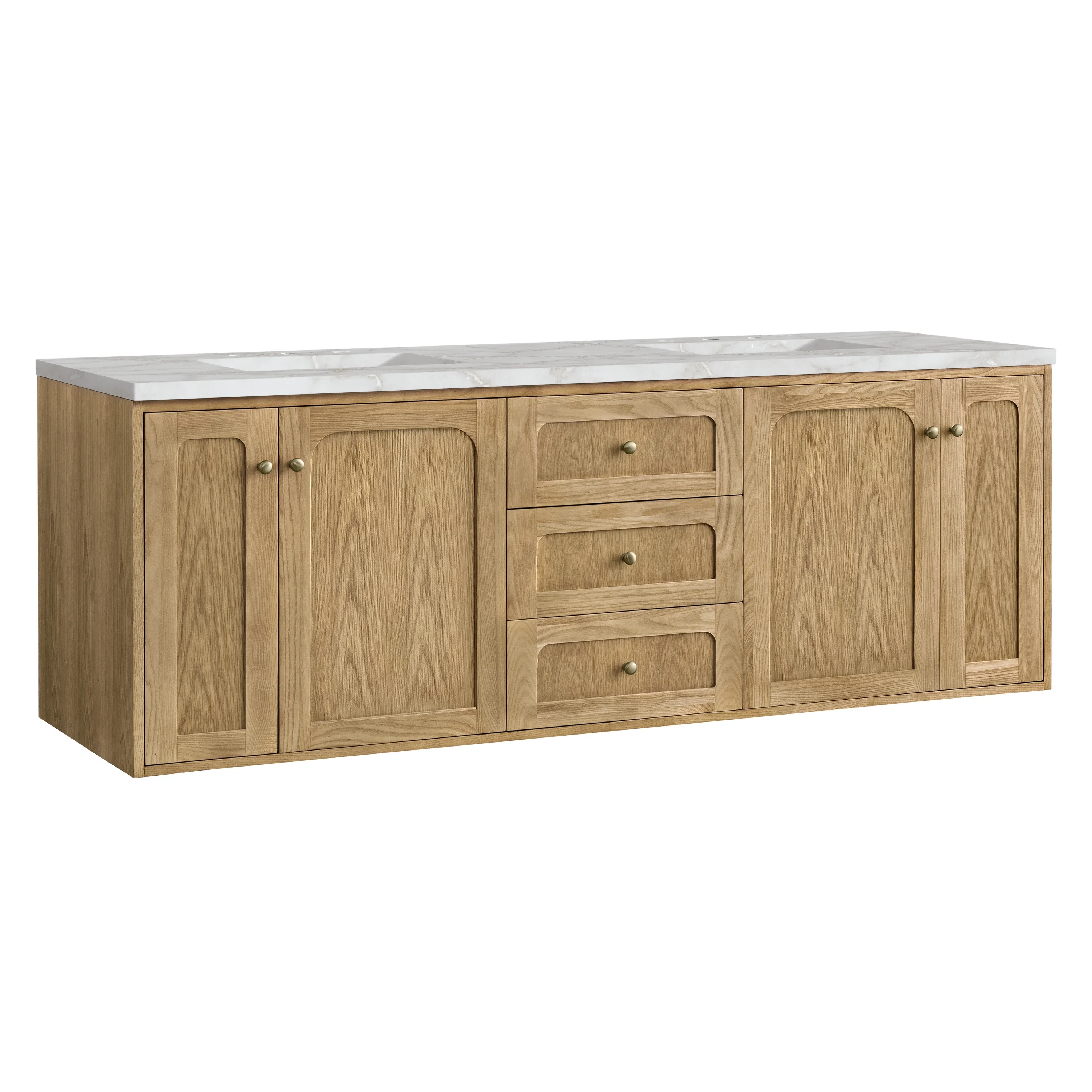Laurent 72" Double Vanity, Light Natural Oak w/ 3 CM Victorian Silver Top