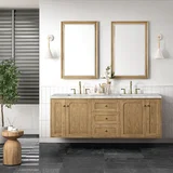 Laurent 72" Double Vanity, Light Natural Oak w/ 3 CM Victorian Silver Top