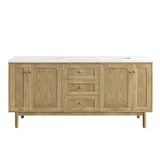 Laurent 72" Double Vanity, Light Natural Oak w/ 3 CM White Zeus Top