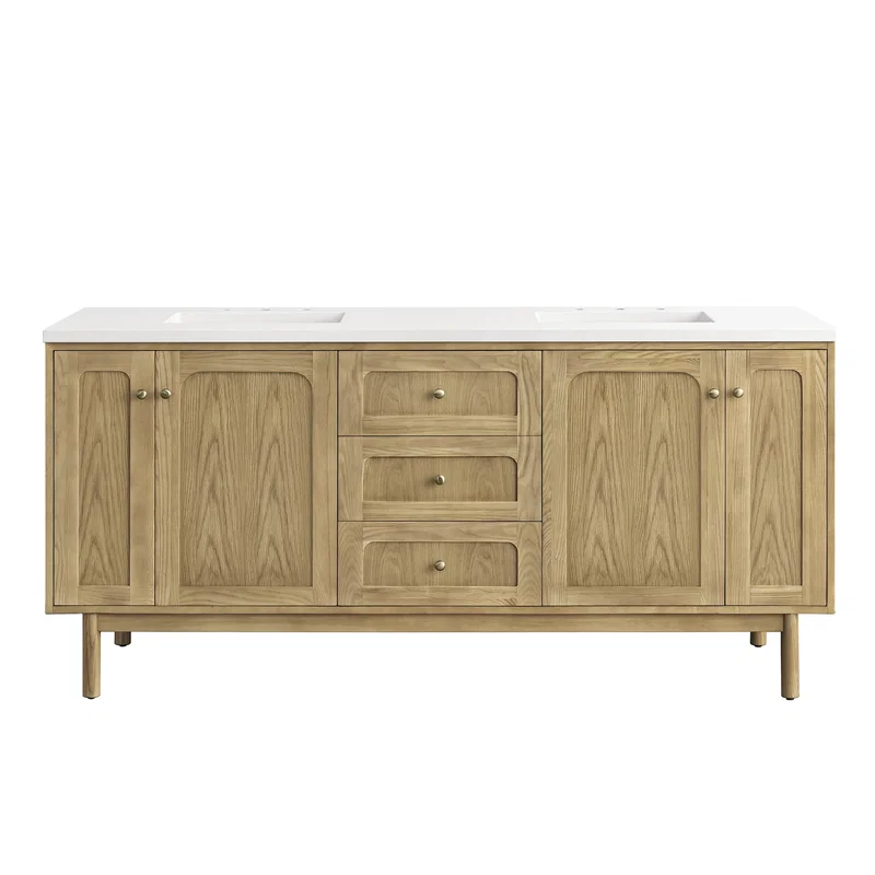 Laurent 72" Double Vanity, Light Natural Oak w/ 3 CM White Zeus Top