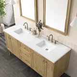 Laurent 72" Double Vanity, Light Natural Oak w/ 3 CM White Zeus Top