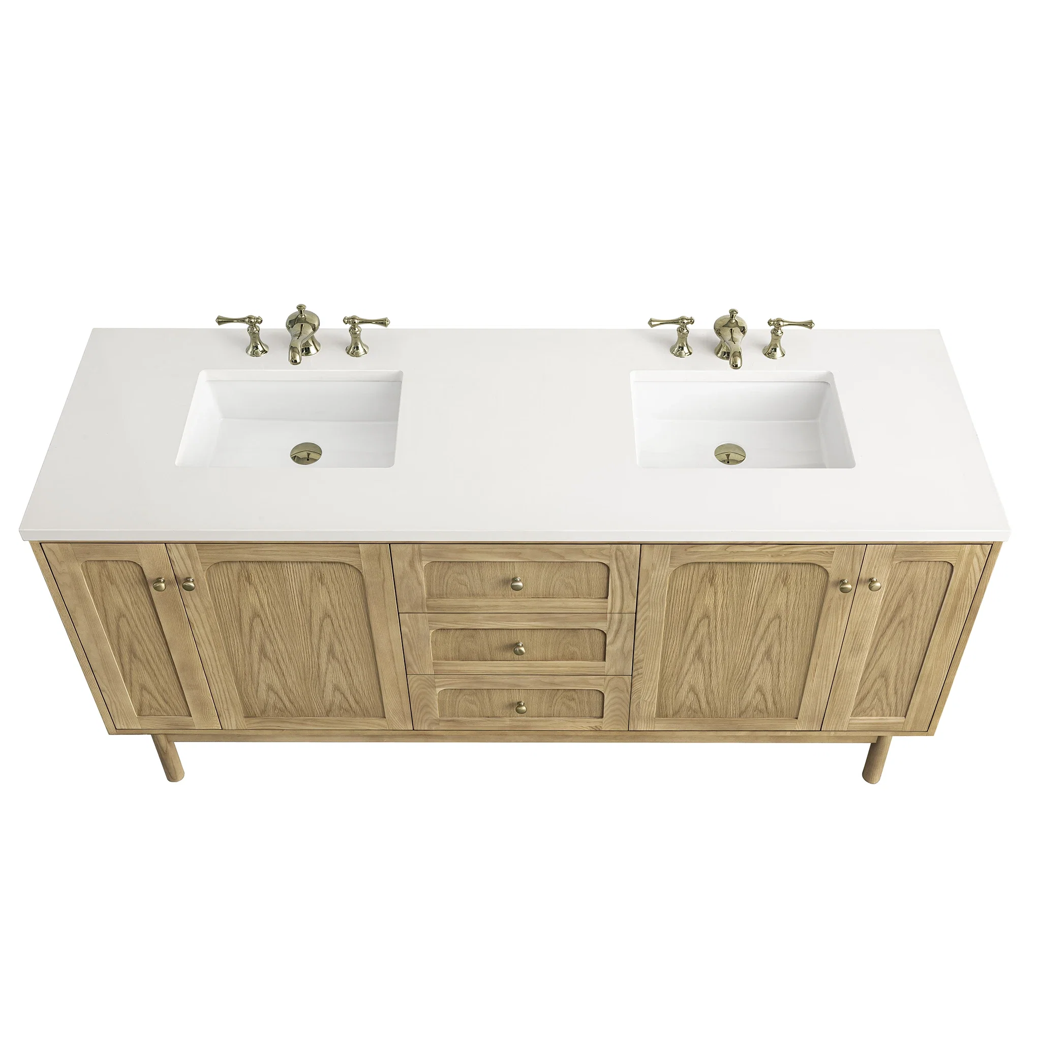 Laurent 72" Double Vanity, Light Natural Oak w/ 3 CM White Zeus Top