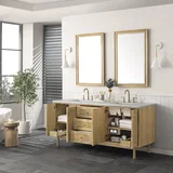 Laurent 72" Double Vanity, Light Natural Oak w/ 3 CM Eternal Jasmine Pearl Top w/FreePower Wireless Charger