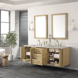Laurent 72" Double Vanity, Light Natural Oak w/ 3 CM Eternal Jasmine Pearl Top w/FreePower Wireless Charger