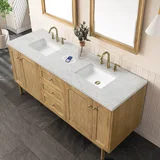Laurent 72" Double Vanity, Light Natural Oak w/ 3 CM Eternal Jasmine Pearl Top w/FreePower Wireless Charger