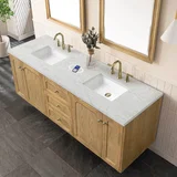 Laurent 72" Double Vanity, Light Natural Oak w/ 3 CM Eternal Jasmine Pearl Top w/FreePower Wireless Charger