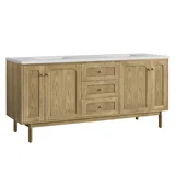 Laurent 72" Double Vanity, Light Natural Oak w/ 3 CM Eternal Jasmine Pearl Top w/FreePower Wireless Charger
