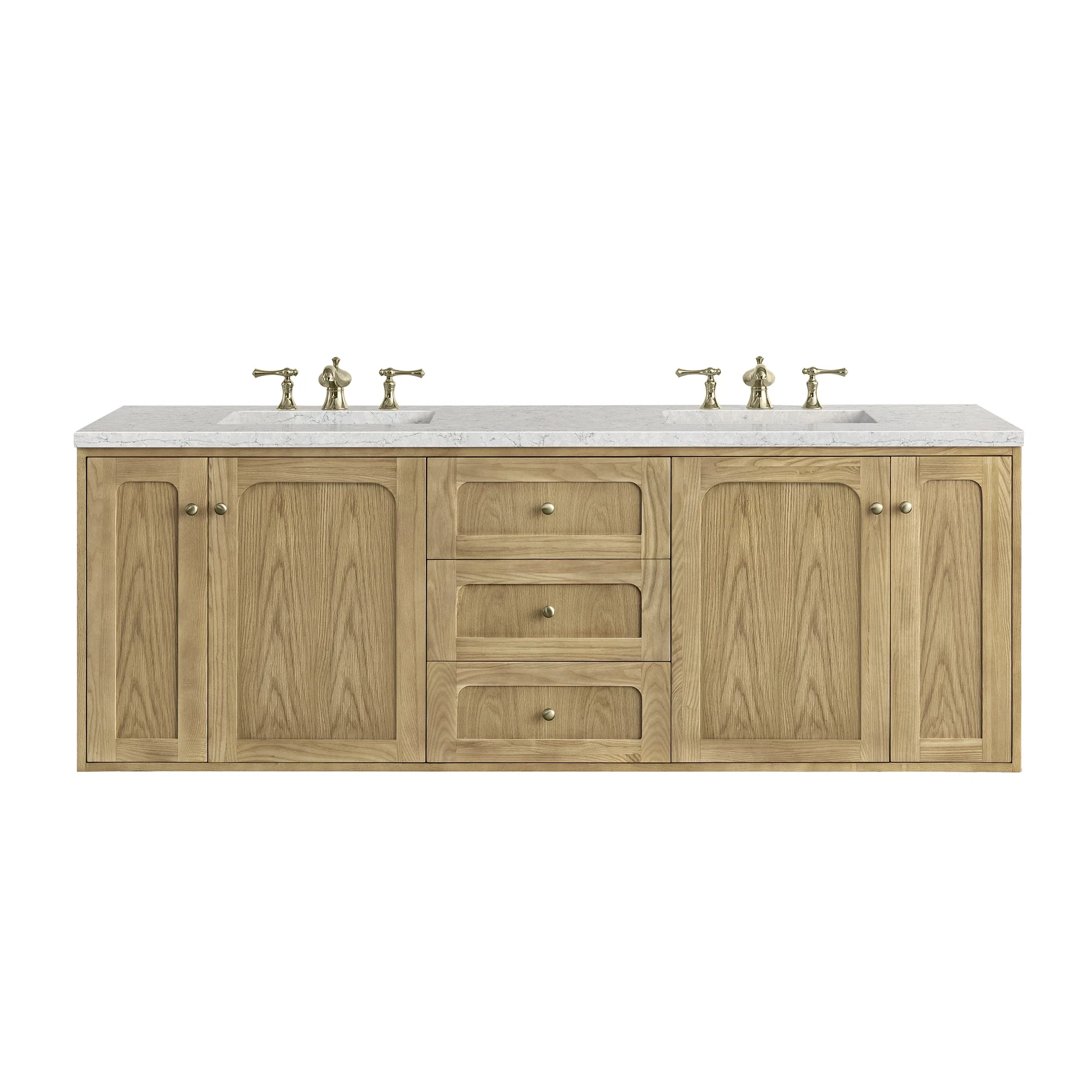 Laurent 72" Double Vanity, Light Natural Oak w/ 3 CM Eternal Jasmine Pearl Top w/FreePower Wireless Charger