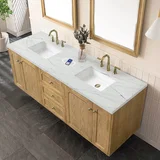 Laurent 72" Double Vanity, Light Natural Oak w/ 3 CM Ethereal Noctis Top w/FreePower Wireless Charger