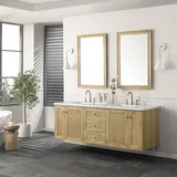 Laurent 72" Double Vanity, Light Natural Oak w/ 3 CM Ethereal Noctis Top w/FreePower Wireless Charger